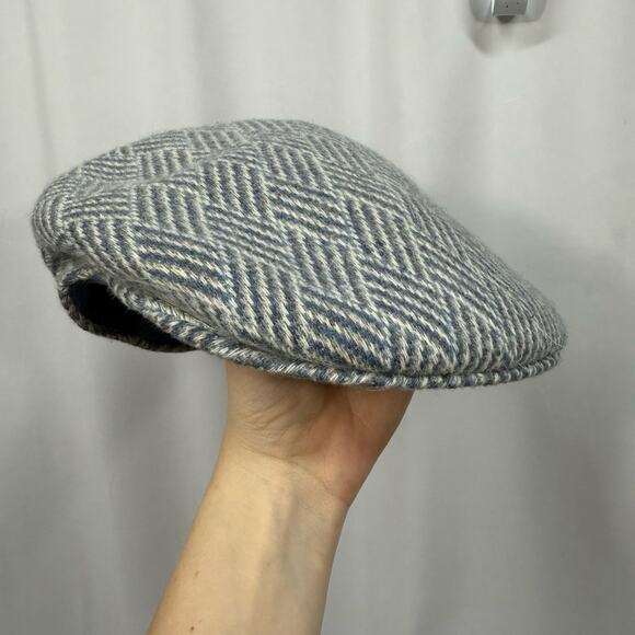 Kangol Angora Blend Blue Gray Pattern Hat Flat Cap Made in England XL - Picture 1 of 6
